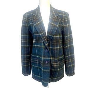 Vntg Classic Plaid Wool Blend Blazer Jacket Dark Acadamia Prep Clueless Office
